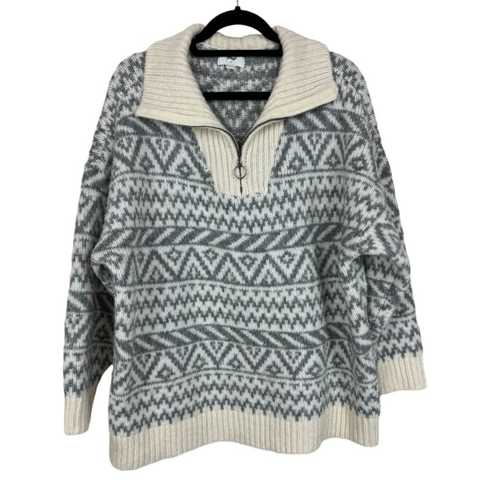 Aerie fairisle zip up winter oversized cozy sweater L